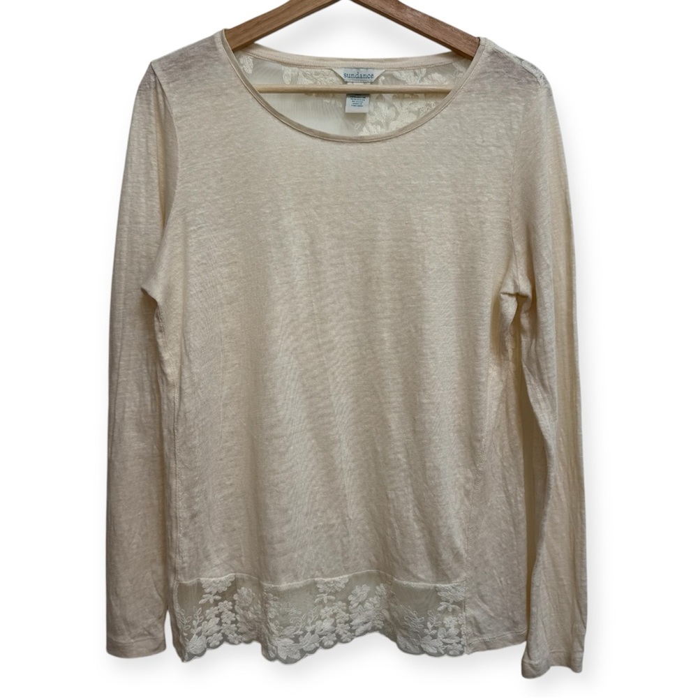 Sundance Linen Lace‎ Back Long Sleeve Blouse Large